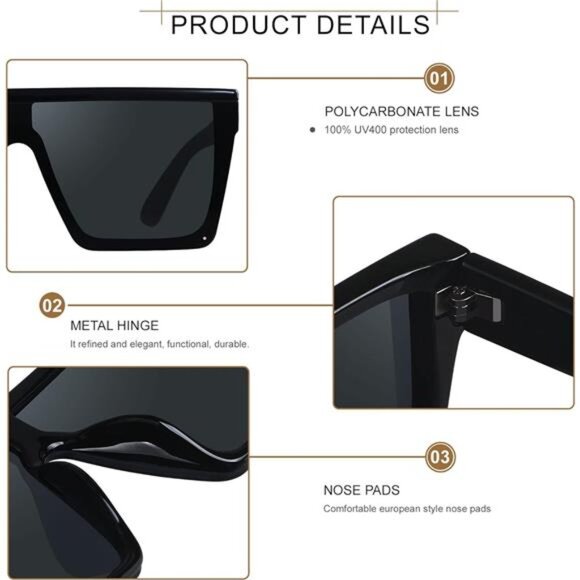Square Oversized Sunglasses for Women Men Big Flat Top Fashion Shield Large UV - Picture 3 of 7
